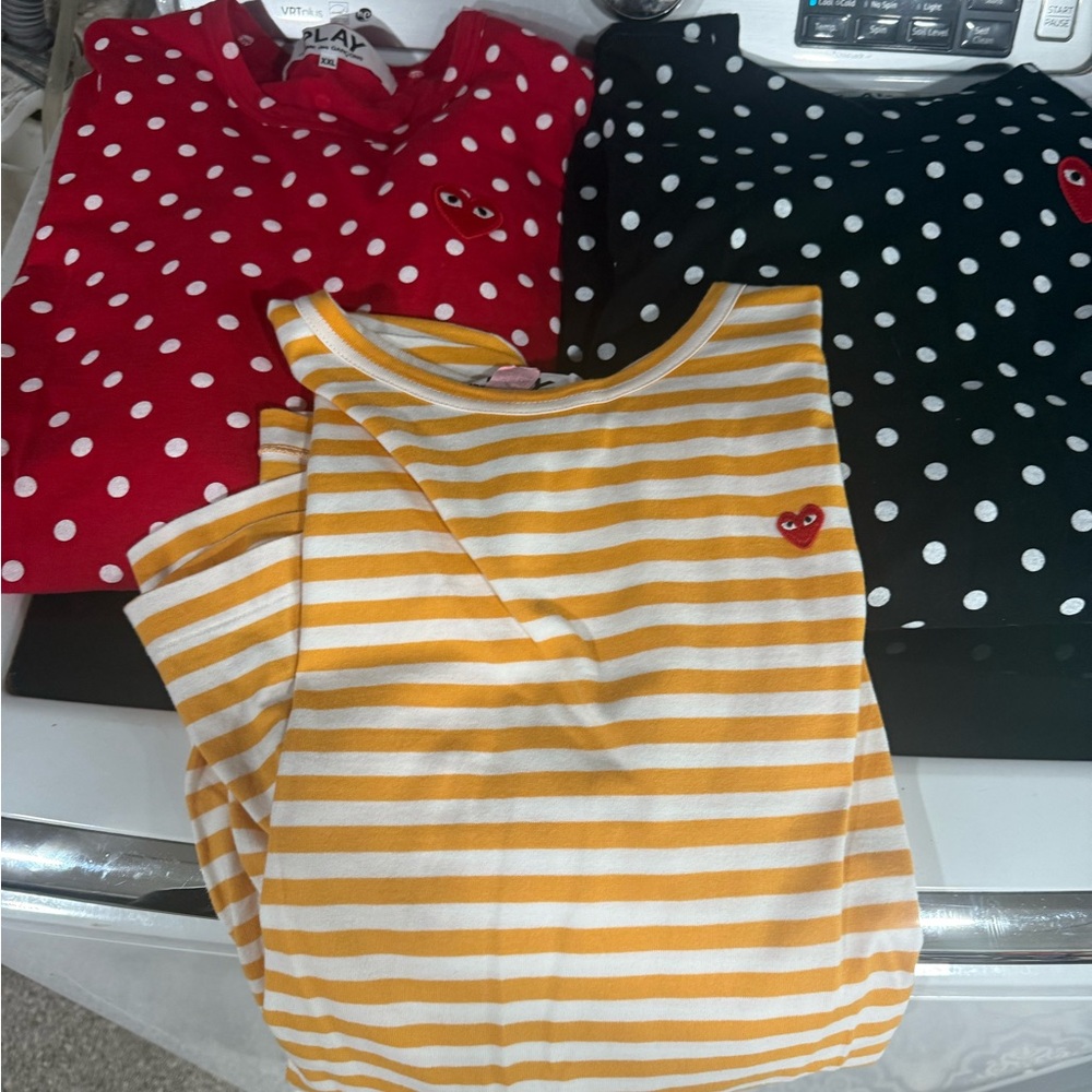 Comme des Garcons Kids Red, Black, and Yellow Long Sleeve Tees